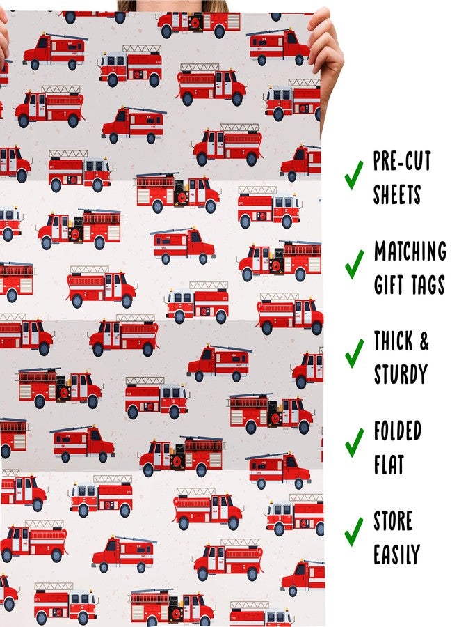 CENTRAL 23 Wrapping Paper For Boys - 6 Sheets Of Fun Birthday Gift Wrap - Fire Engine - Truck - Kids Wrapping Paper - Comes With Cute Stickers - Recyclable Christmas Wrapping Paper - Red White - Image 5
